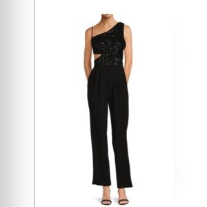 sequin jumpsuit adjustable spaghetti strap on the one shoulder